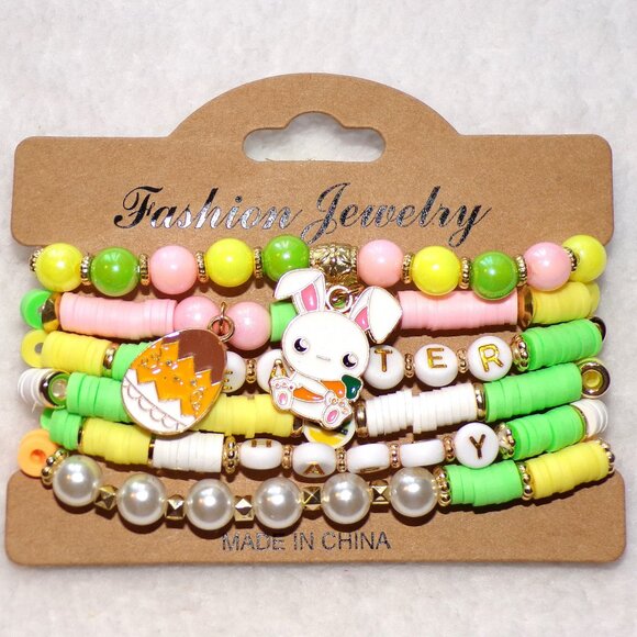 Unbranded Jewelry - Easter Stretch Bracelet 6PC Set Rabbit Egg Charms